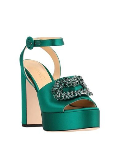 Shop Giannico Woman Sandals Emerald Green Size 7 Textile Fibers