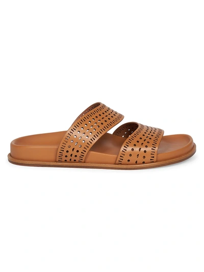 Shop Alaïa Women's Perforated Leather Slides In Tan Clair