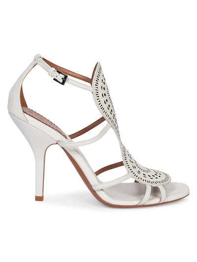 Shop Alaïa Perforated Leather Sandals In Blanc Craie