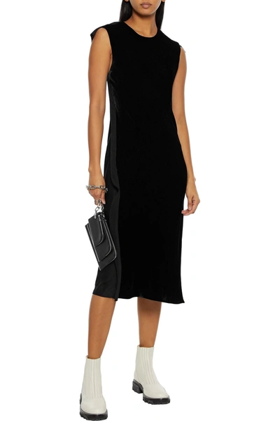 Shop Helmut Lang Satin-paneled Velvet Dress In Black
