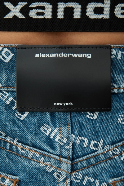 Alexander Wang All-over Logo Printed Denim Shorts In Deep Blue/white
