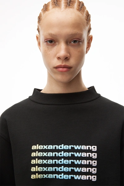 Shop Alexander Wang Wide Neck Puff Logo Tee In Black