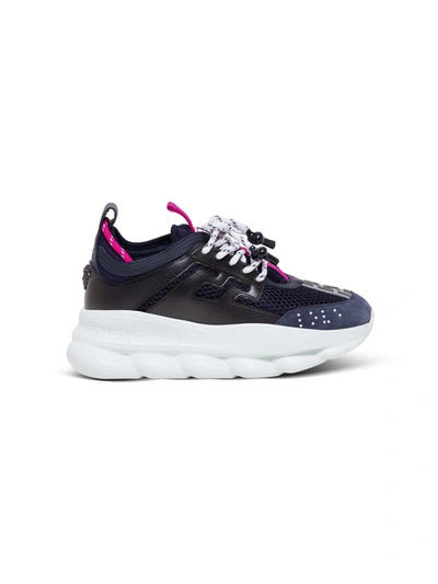 Shop Versace Chain Reaction Panelled Sneakers In Blu