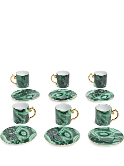 Shop L'objet Malachite Espresso Cup And Saucer Set In Green