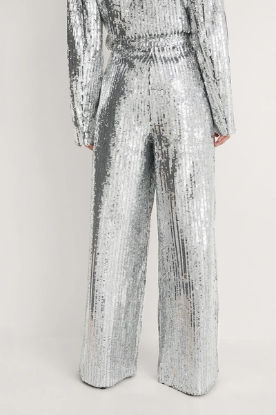 Shop Lizzy X Na-kd Flowy Sequin Pants Silver