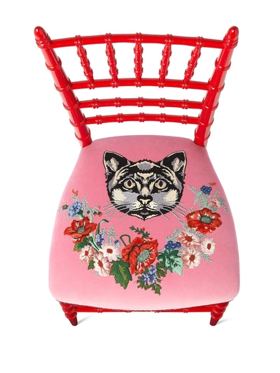 Shop Gucci Chiavari Embroidered Cat Chair In Red