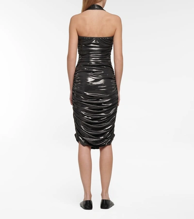 Shop Norma Kamali Bill Halterneck Midi Dress In Silver