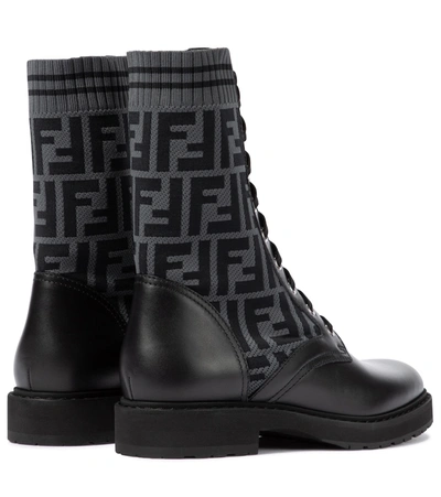 Shop Fendi Rockoko Ff Leather-trimmed Combat Boots In Black