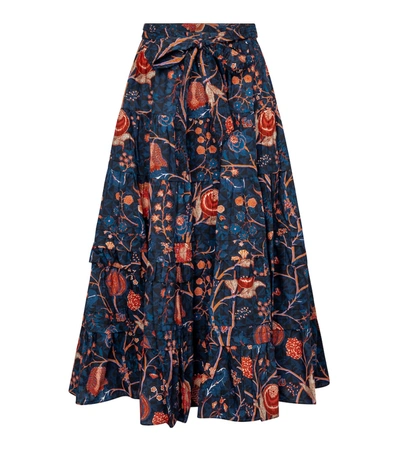 Shop Ulla Johnson Sigrid Floral Cotton Midi Skirt In Blue
