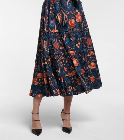 Shop Ulla Johnson Sigrid Floral Cotton Midi Skirt In Blue