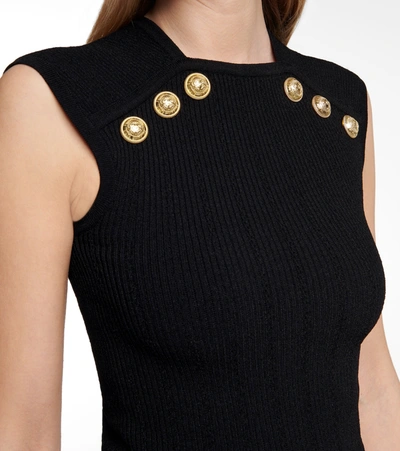 Shop Balmain Ribbed-knit Top In Black