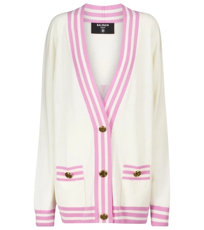 Shop Balmain Wool And Cashmere-blend Cardigan In White
