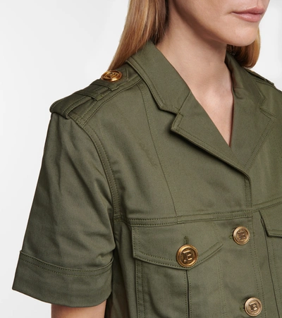 Shop Balmain Stretch-cotton Denim Shirt Dress In Green