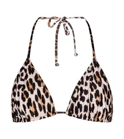 Shop Ganni Recycled Leopard-print Bikini Top In Multicoloured