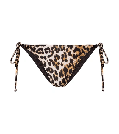 Shop Ganni Leopard-print Bikini Bottoms In Multicoloured