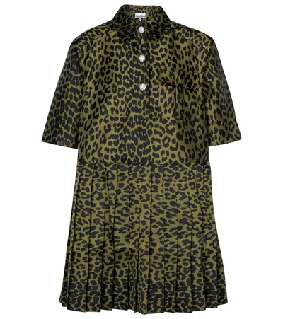Shop Ganni Leopard-print Jacquard Minidress In Green