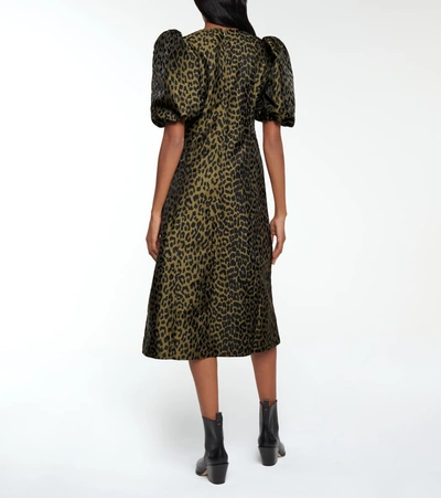 Shop Ganni Leopard-print Jacquard Midi Dress In Green