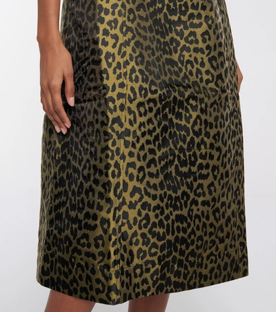 Shop Ganni Leopard-print Jacquard Midi Dress In Green