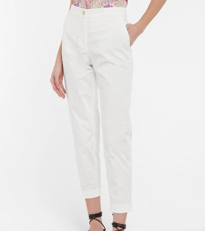 Shop Etro Mid-rise Stretch-cotton Slim Pants In White