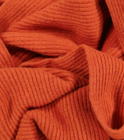 Shop Ganni Ribbed Recycled-wool Scarf In Orange