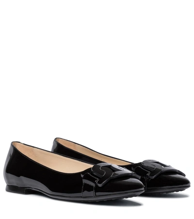 Shop Tod's Gomma Patent Leather Ballet Flats In Black