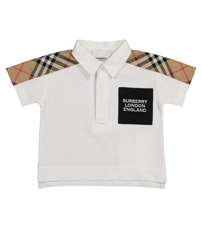 Shop Burberry Baby Vintage Check Cotton Polo Shirt In White