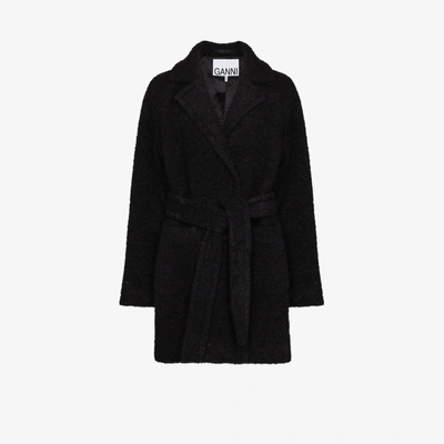 Shop Ganni Bouclé Wool Wrap Coat In Grey
