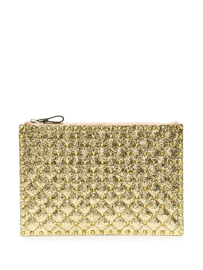 Shop Valentino Glitter Studded Clutch Bag In Gold