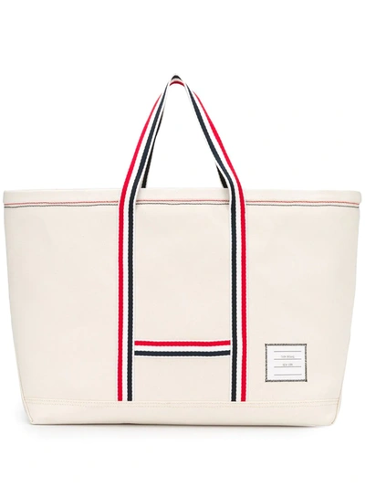 Shop Thom Browne Medium Tool Tote Bag In White