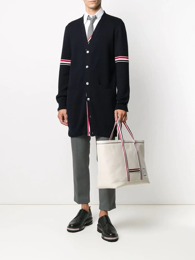 Shop Thom Browne Medium Tool Tote Bag In White