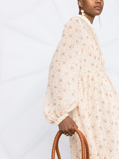 Shop Chloé Floral Print Silk Shirt Dress In Neutrals