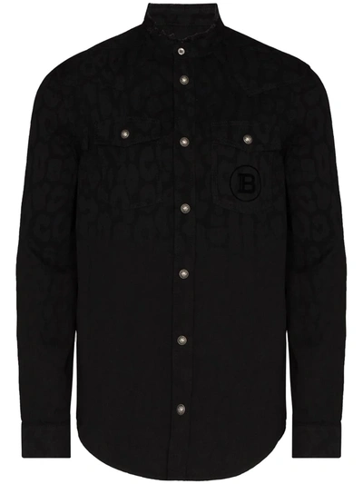 Shop Balmain Leopard Print Shirt In Black