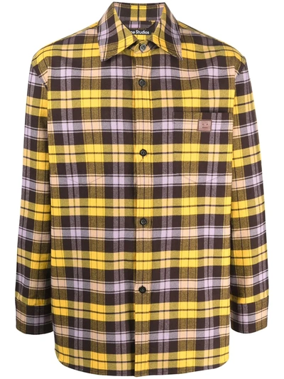 Shop Acne Studios Face-patch Checked Shirt In Yellow