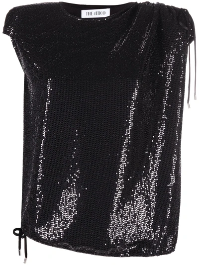 Shop Attico Sequined Drawstring Waist Top In Black