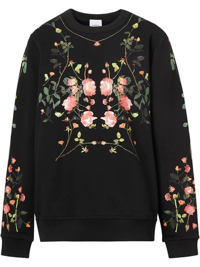 Shop Burberry Rose-print Crew-neck Sweatshirt In Black