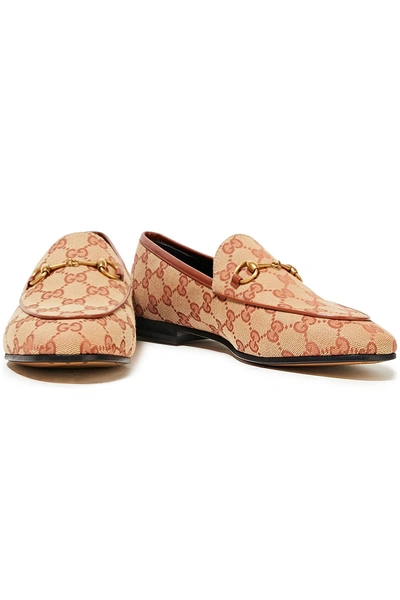 Shop Gucci Embellished Logo-jacquard Loafers In Sand