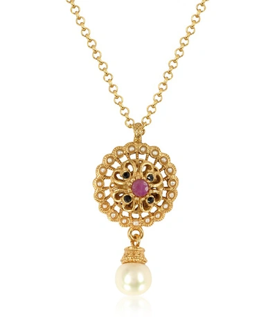 Shop Alcozer & J Designer Necklaces Mandala Necklace W/pearl & Gemstones In Or