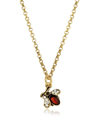 Shop Alcozer & J Designer Necklaces Golden Brass Necklace With A Bee-shaped Pendant In Doré