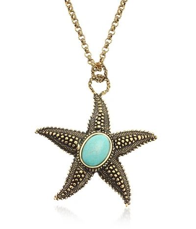 Shop Alcozer & J Designer Necklaces Starfish Brass Necklace With Magnesite Heart In Doré