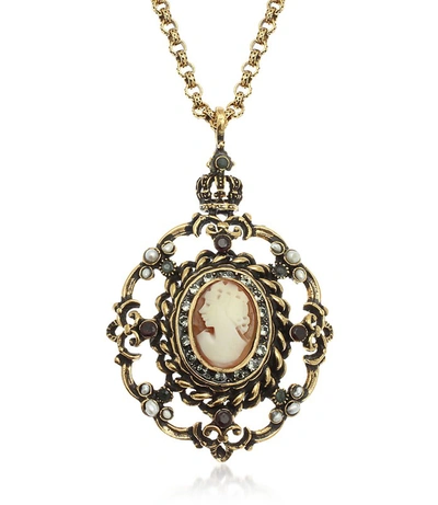 Shop Alcozer & J Designer Necklaces Gilded Brass Necklace With Cameo Pendant In Doré