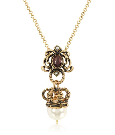 Shop Alcozer & J Designer Necklaces Crown And Pearl Necklace In Or