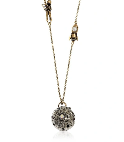 Shop Alcozer & J Designer Necklaces Astronaut And Shuttle Landing Necklace With Pearl And Garnet. In Métallisé