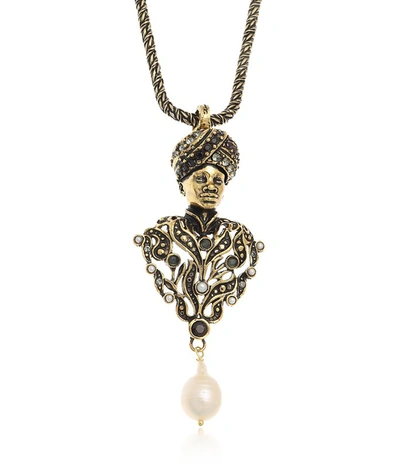 Shop Alcozer & J Designer Necklaces Golden Brass Moro Charms Necklace W/pearls In Doré