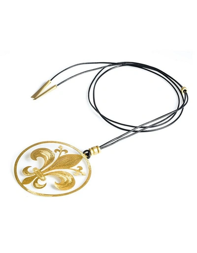 Shop Stefano Patriarchi Designer Necklaces Etched Golden Silver Giglio Long Cord Necklace In Doré