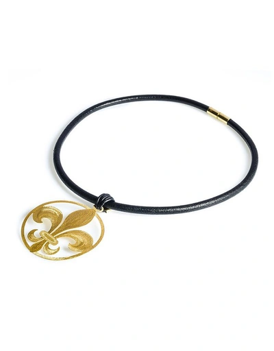 Shop Stefano Patriarchi Designer Necklaces Etched Golden Silver Large Giglio Choker In Doré