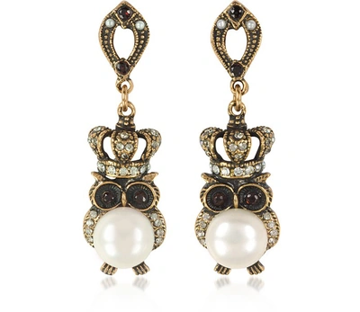 Shop Alcozer & J Designer Earrings Crowned Owl Earrings W/pearls In Or
