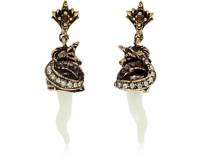 Shop Alcozer & J Designer Earrings Unicorn And Horn Brass Earrings In Blanc