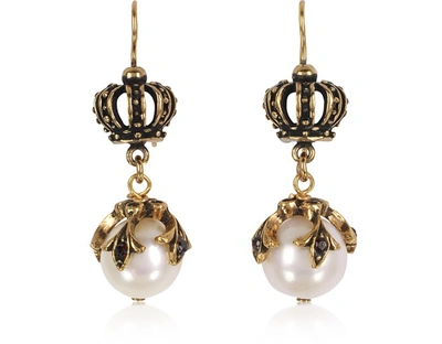 Shop Alcozer & J Designer Earrings Crown Earrings W/pearls In Or