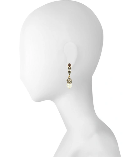 Shop Alcozer & J Designer Earrings Drop Crown Earrings W/pearls In Or