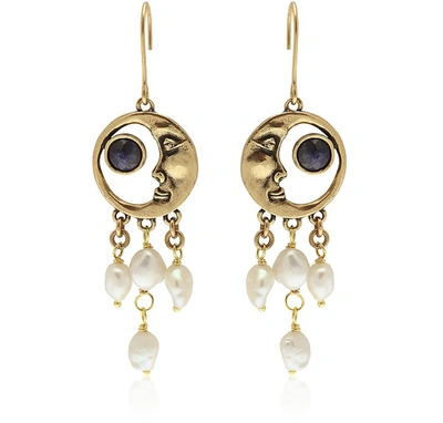 Shop Alcozer & J Designer Earrings Golden Brass Moon Earrings In Doré